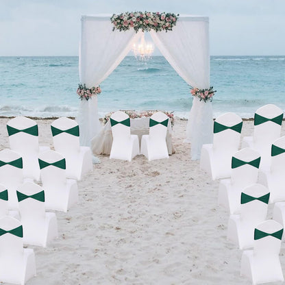 WYFMYD Spandex Emerald Green Chair Sashes 50 Pcs Dark Green Sashes Bows Elastic Chair Cover Bands Ties Without Buckle for Wedding Party Events Ceremony Birthday