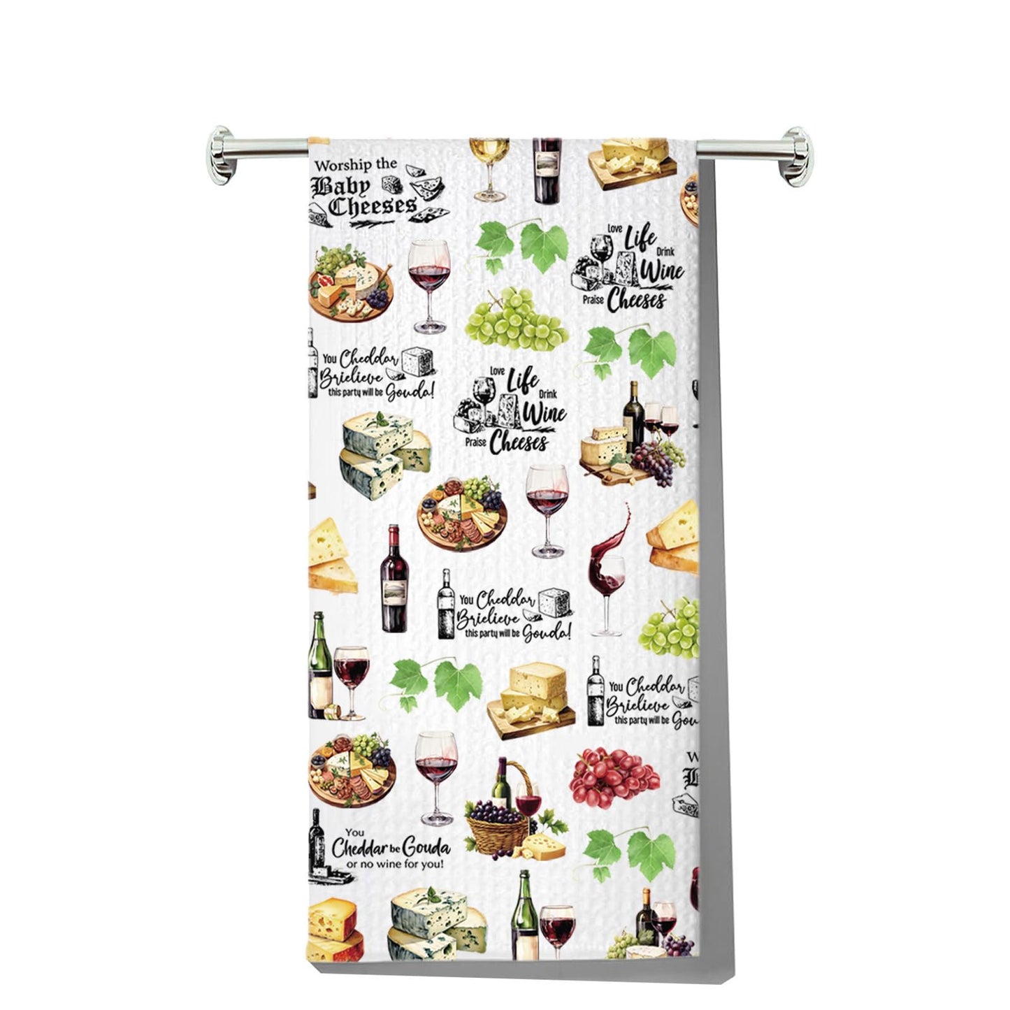 G2TUP Wine & Cheese Kitchen Towels Bartenders Bar Towels Wine & Cheese Lover Gifts Charcuterie Dish Towel (Worship The kt)