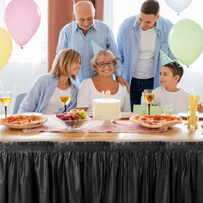6 Pcs Plastic Table Skirt 28 Inches x 14.7 ft Disposable Table Skirt for Rectangle Tablecloth Wedding Shower Birthday Party Banquet(Black)