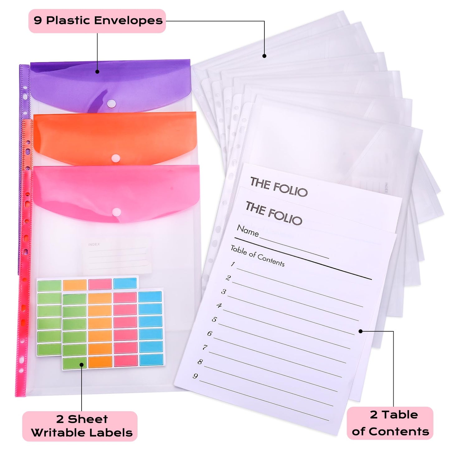 XKDOUS Important Document Organizer with 9 Pockets, Aesthetic Folio Folders 3-Ring Accordion Storage Binders Linen Expanding File Folder for A4 Papers, Documents and Files