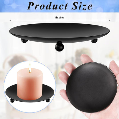 Bgtecho 8PCS Black Candle Holder Iron Plate, 4'' Stand for LED & Wax Candles, Decorative Pillar Plate for Incense Cones, Spa, Weddings, Party