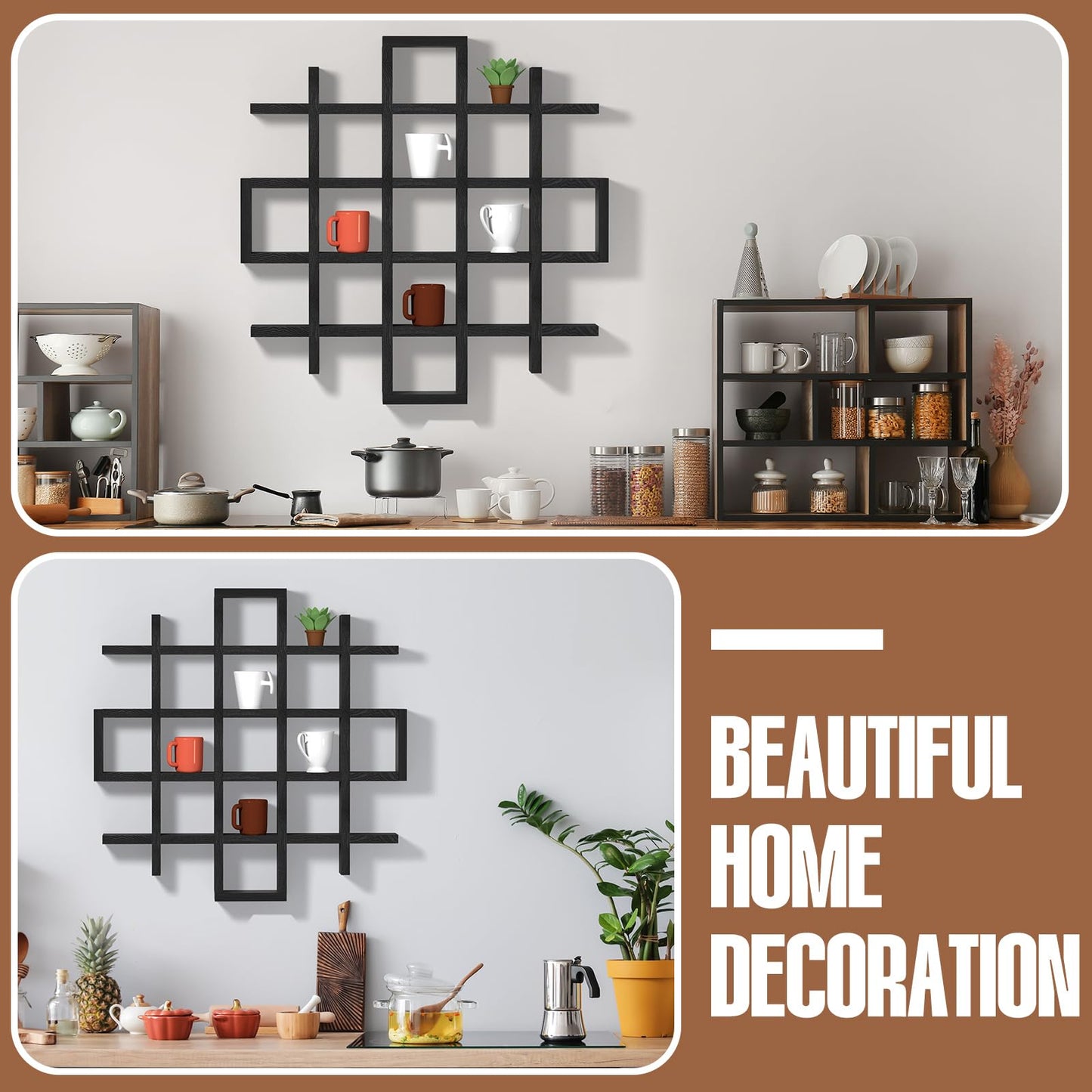 Suzile Oversize Coffee Mug Display Rack Wooden Display Shelves Rustic Wooden Floating Curio Shelf Travel Wall Mounted Coffee Mug Rack Holder Shadow Box Shelf(5.1x5.1x3in,Black)