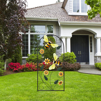 Garden Decor for Outside, YEAHOME 33 Inch Decorative Garden Stakes with Flowers Bees, Metal Spring Garden Decorations Yard Art for Outdoor Patio Yard Lawn Backyard