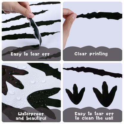 78 Pcs Dinosaur Footprints Floor Decals Black Ripped Scratches Vinyl Sticker Removable Dinosaur Wall Decals Peel and Stick Track Stickers Scratches Tracks Wall Decorative