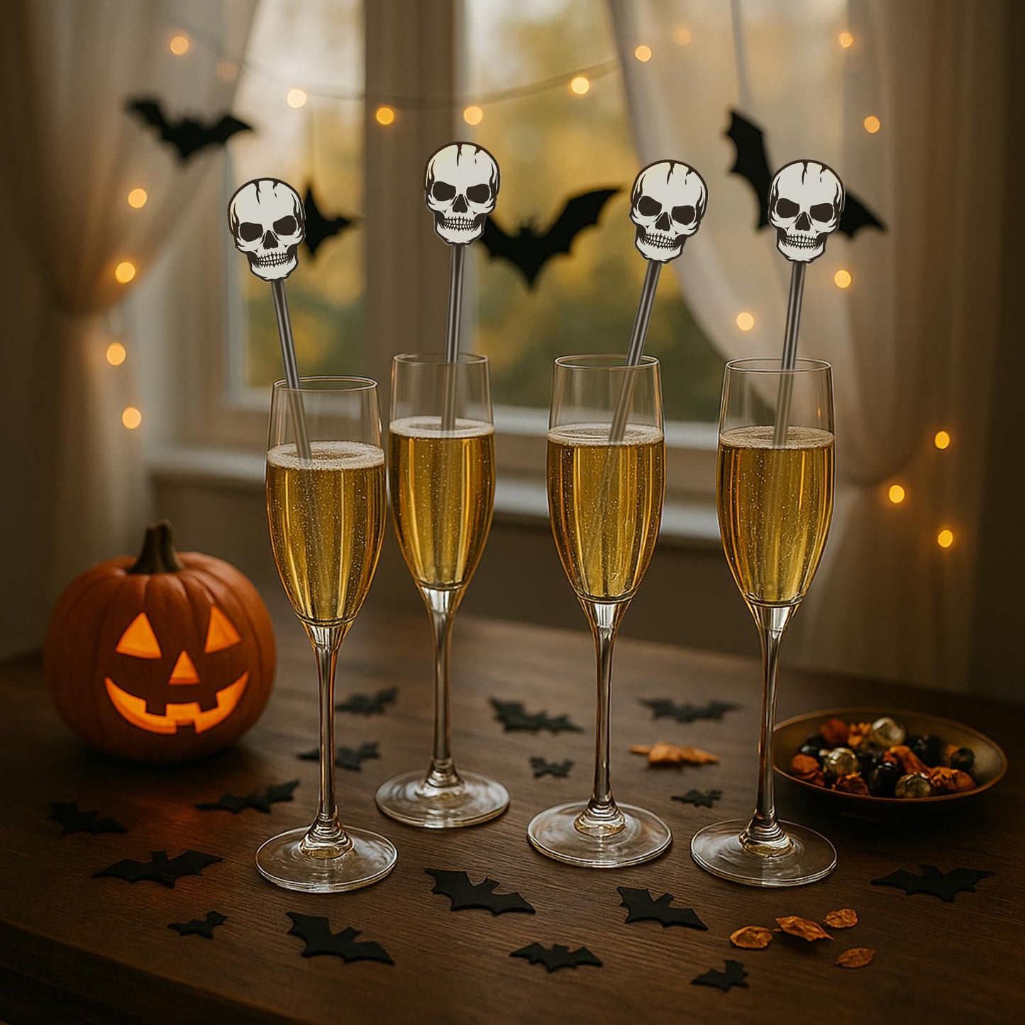 SiliFine 30 Pcs Halloween Swizzle Sticks Plastic Coffee and Cocktail Stirrers Fall Thanksgiving Drink Stirrers Cocktail Mixers for Halloween Fall Autumn Party Tea Coffee Bar Decoration(Skull)