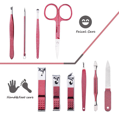 Manicure Set 10 in 1 Stainless Steel, Nail Clippers Scissors Pedicure Tools Kit - Portable Travel Grooming Kit for Men and Women with Leather Case (Jade Green)