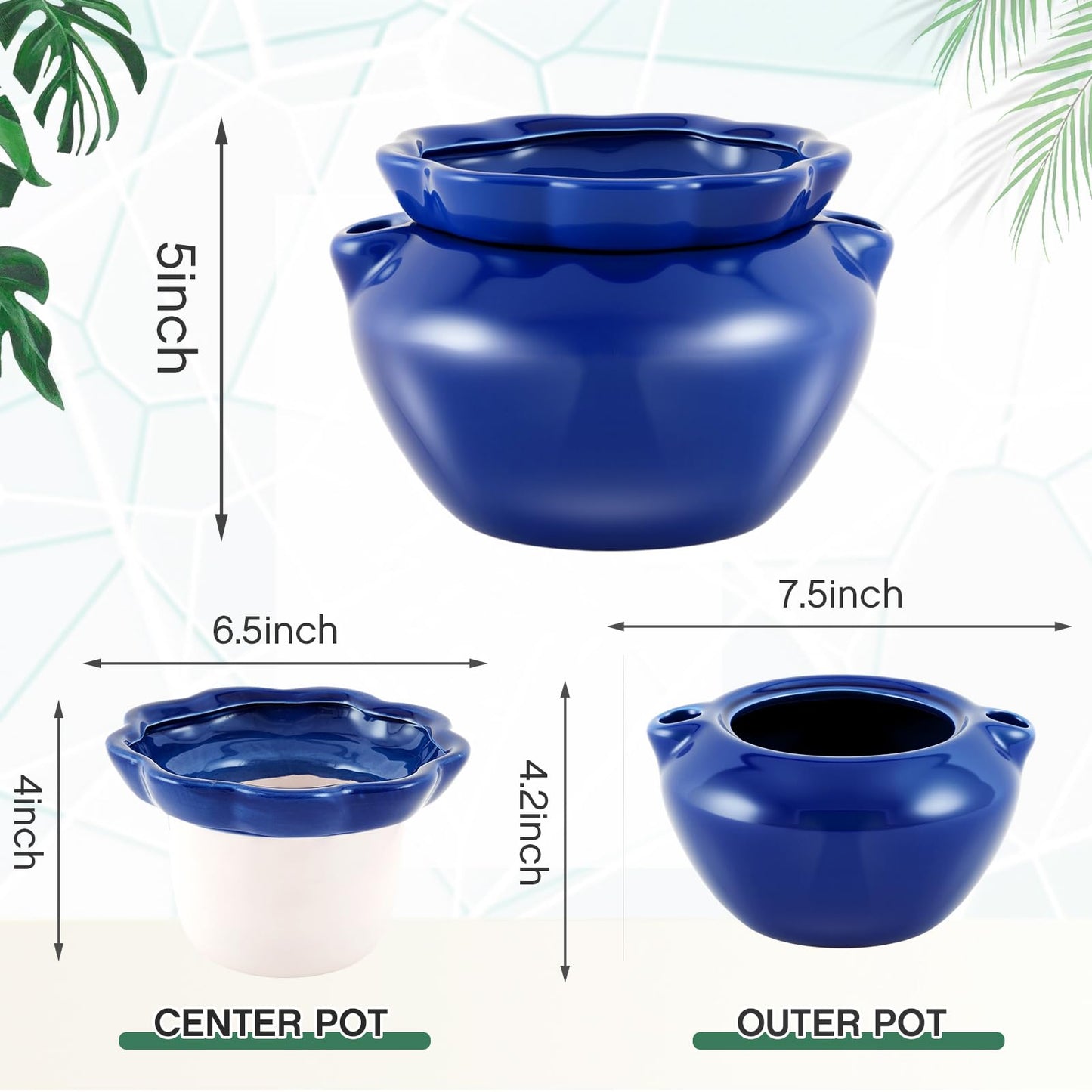 Sunnychicc 1 Sets African Violet Pots 7.5 Inch Self Watering Pot for Indoor Ceramic Self Watering Planter for Flower Lovers Ideal Plant Pot Thriving Flower Maintenance