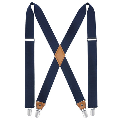 HISDERN Suspenders for Men Navy Mens Suspenders Blue Adjustable Elastic Suspender Braces Heavy Duty Clips X-Back 1.4 Inch Work Trousers