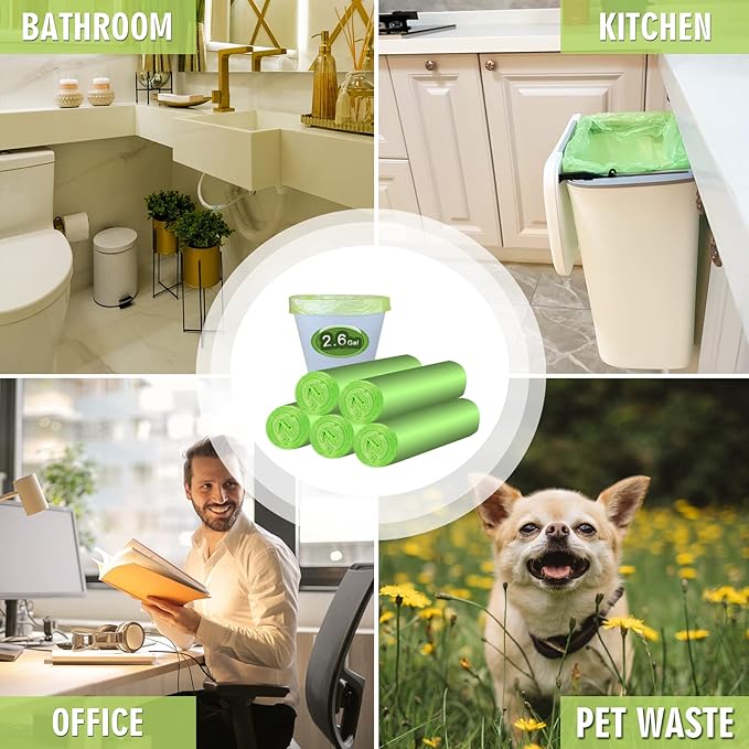 2-2.6 Gallon Trash Bags, Inwaysin Bathroom Garbage Bags, Biodegradable Small