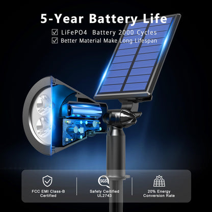 JEJOT 1 Pack Solar Lights Outdoor Waterproof,Warm White Light,2 Lighting Modes,Solar Powered Spotlights for Yard Garden Solar Spot Lights for Flag Landscape Auto On/Off