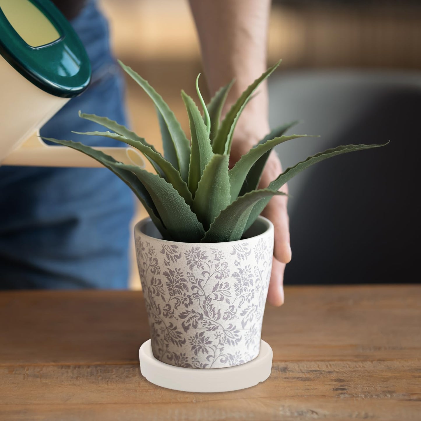 M METERXITY 3 Pack Planter Saucers - Ceramic Plant Tray Flower Pot Drip Trays Round Apply to Outdoor/Garden (4/5/6inch, Gold)