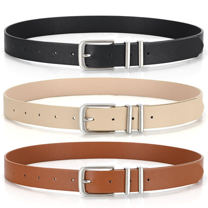 3 Pack Women's Belts for Jeans Pants Dresses Fashion Ladies Leather Waist Belt with Buckle Leather Belts,Black Beige Brown,M