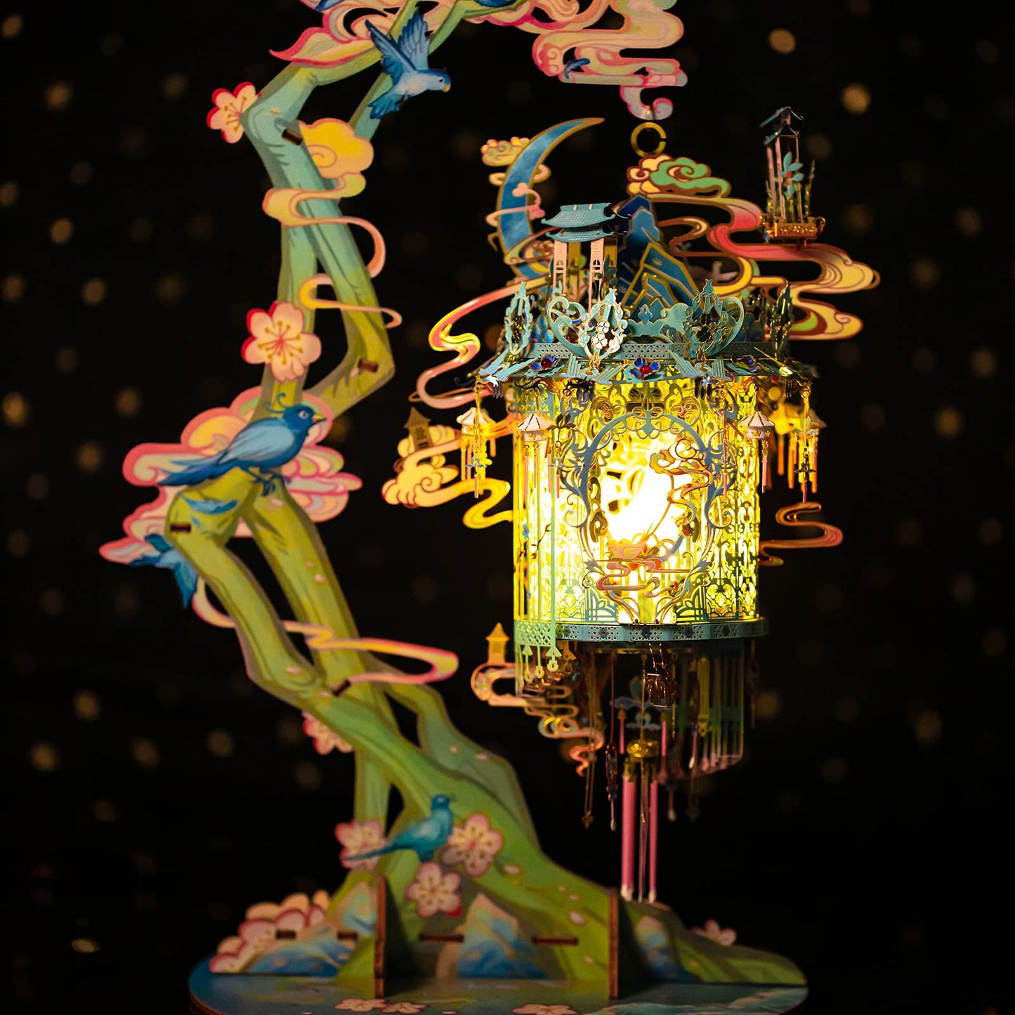 MU 3D Metal Puzzles for Adult Lucky Magpie Palace Chinese Style Birdcage Miniature Building,DIY Metal Model Kits Building Birds and Flower Castle DIY Sets Gift