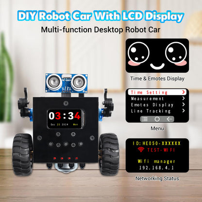DIY Robot Car Soldering Project, ICSTATION STEM Electronics Learning Kit with Ultrasonic Obstacle Avoidance, Expressions & Time Display, RC Robot Soldering Practice Kit for Adults ＆ Ages 15+ Students