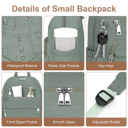 SYTRAH Mini Backpack for Women Small Backpack Purse, Anti Theft Backpack Waterproof Lightweight Puffer Back packs for Travel, Work with Coin Purse Green