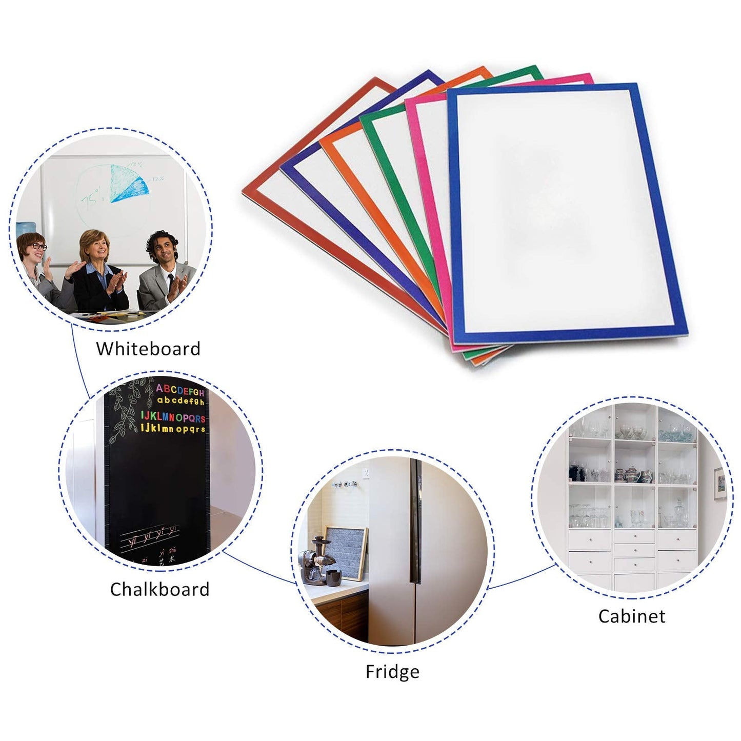 6Pcs Magnetic Dry Erase Labels Extra-Large, 8.2x5.5'' Thick Reusable Fridge White Board Magnets, Colored Dry Wipe Daily Planner Chore Chart Whiteboard Message Cards