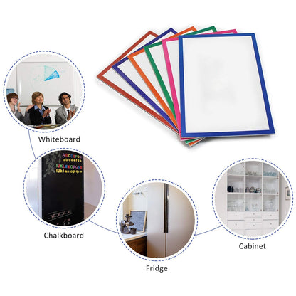 6Pcs Magnetic Dry Erase Labels Extra-Large, 8.2x5.5'' Thick Reusable Fridge White Board Magnets, Colored Dry Wipe Daily Planner Chore Chart Whiteboard Message Cards