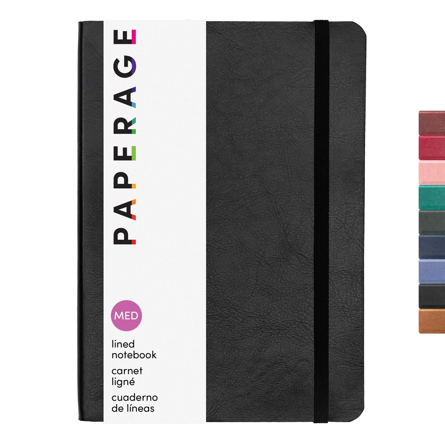 PAPERAGE Softcover Lined Journal Notebook (Black), 160 Pages, Medium College Ruled Notebook, 5.6 inches x 7.9 inches - 100 GSM Thick Premium Paper, Soft Vegan Leather Journal for Home, Work & School