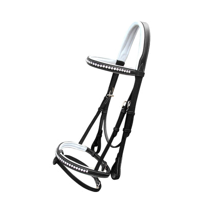 Exion White Shine Blings & Browband & Snaffle Bling Noseband & White Soft Lined Padded Bridle & Rubber Reins. | Browbands with Bling | Bling Browbands | English Tack for Horses