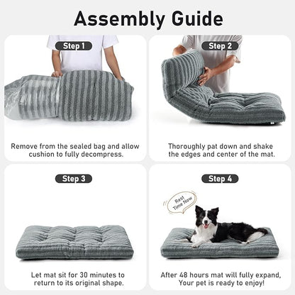 FURTIME Washable Dog Bed Large Sized Dogs, Deluxe Dog Crate Beds Comfy Fluffy Kennel Pad Anti-Slip Pet Sleeping Mat, Machine Washable Dogs Pillow, 35"x23"x3.5", White