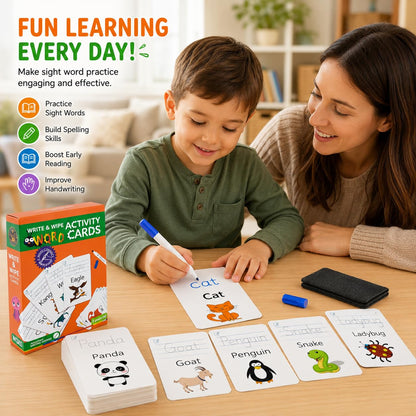 Write & Wipe Activity Cards for Kids, Reusable Tracing Flash Cards, Preschool Handwriting Practice Set, Letter Number Math Learning Activities Ages 3-6 (Sight Words)