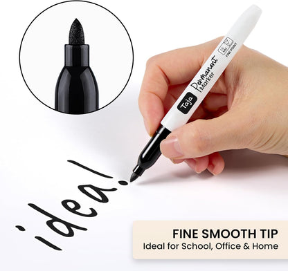 Permanent Markers Fine Tip, 30 Pack Black Quick-Drying and Fade-Resistant Permanent Markers Bulk Set for Writing and Drawing on Wood, Plastic, Metal, Glass, Stone, Ideal for Office School Supplies