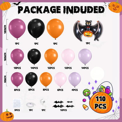Halloween Balloon Arch Garland, Pink Purple Balloons with Star Cute Ghost Boo Foil Balloon, Metallic Purple Pink Black Latex Balloons Bat Stickers for Kids Girls Birthday Halloween Party Decorations