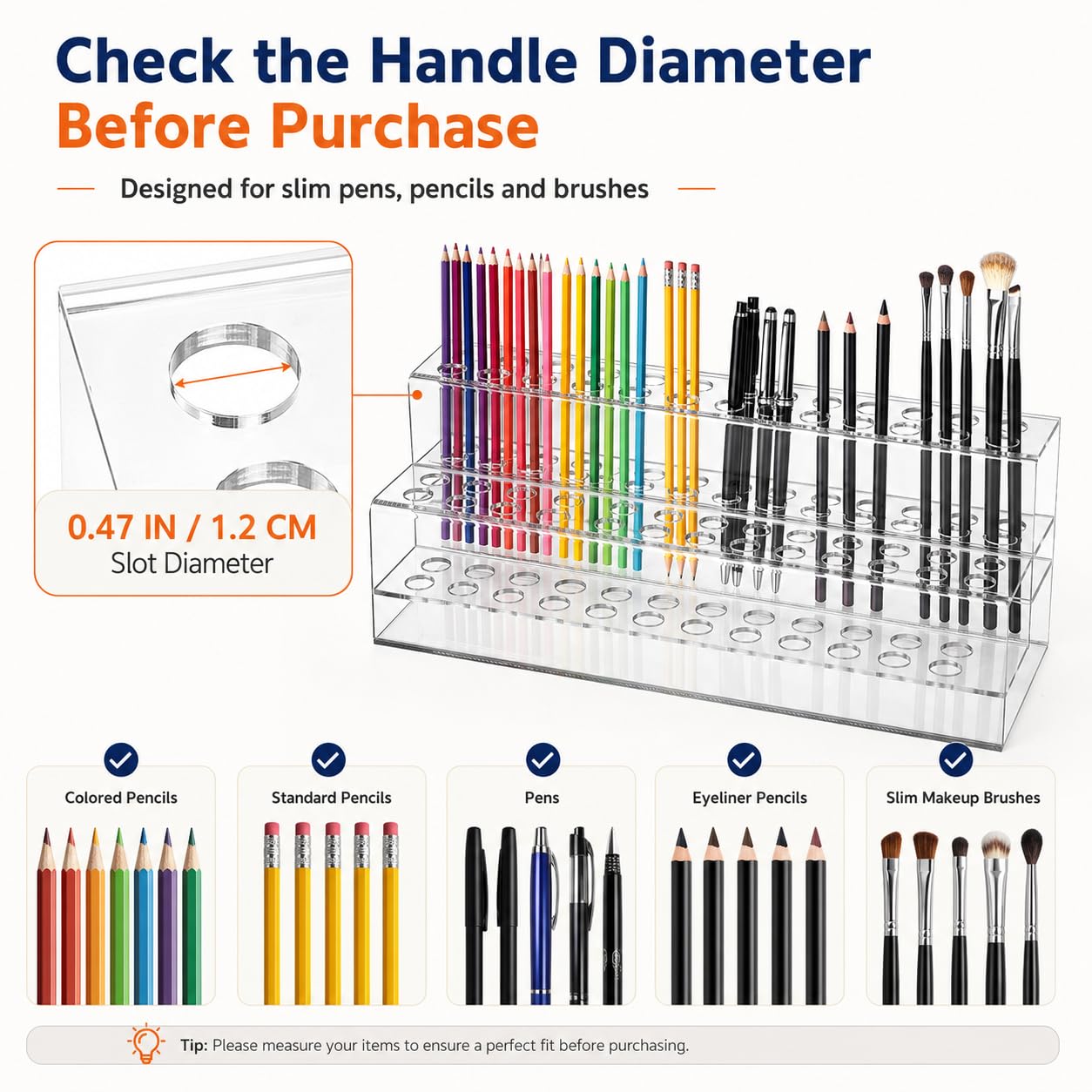 Cabilock 48-Slot Acrylic Pen Display Stand, Marker and Brush Organizer, Pen Holder, Makeup Eyebrow Art Brush Rack for Home Office Desk School