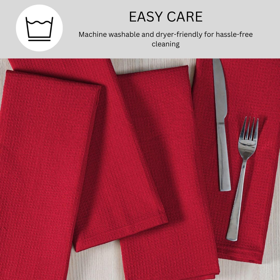 Threadvista 100% Cotton Waffle Kitchen Towels Set of 6 - Soft Highly Absorbent Durable Reusable - Perfect for Drying Cleaning Everyday Kitchen Use - Quick Drying Premium Dish Towels 16x26 Inch Red