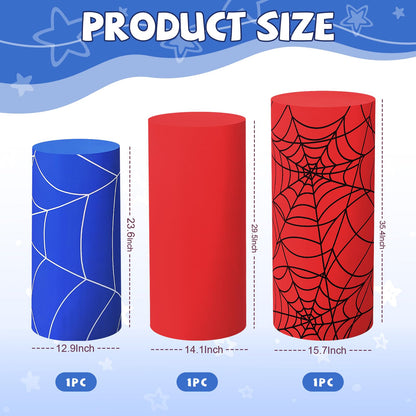 Mindsoft Set of 3 Spider Themed Spandex Cylinder Stand Covers for Carnival Party, Red Blue Cylinder Pedestal Cover, Dessert Table Display for Birthday Baby Shower Backdrop Decor(Spider)