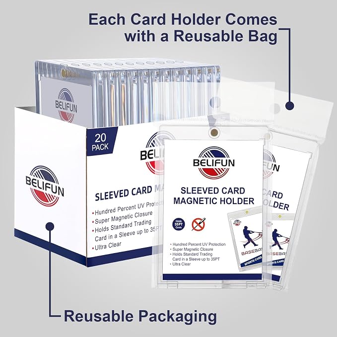 20-Pack One Touch Sleeved-Card Magnetic-Holders - 35PT Trading Card Holders, UV Protection Clear Acrylic Card Cases, Magnet Case Protectors for Game Cards, Baseball Cards, Sports Cards, Standard Cards