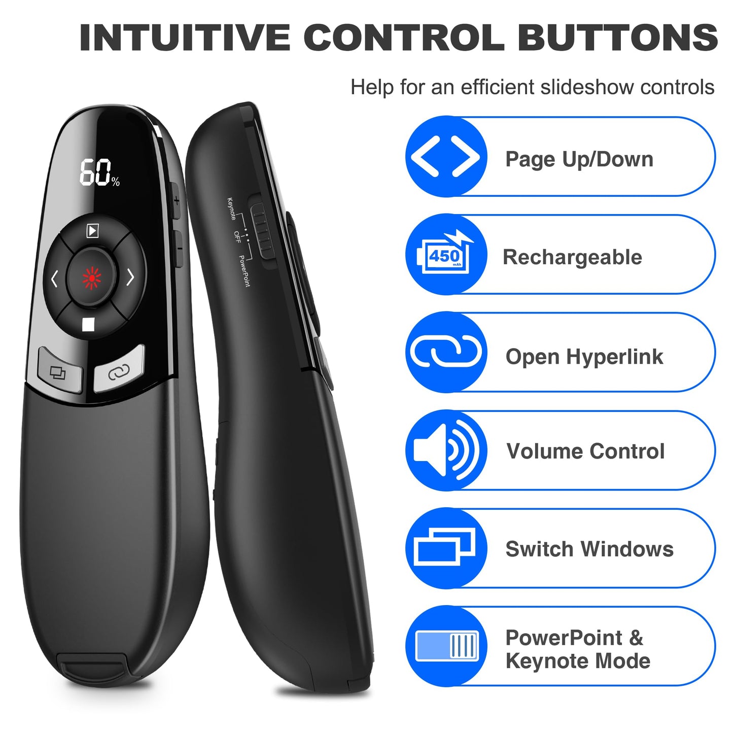 DinoFire Presentation Clicker with Countdown Timer, USB A & USB C Rechargeable Wireless Presenter Powerpoint Remote for Teachers, Office, Classroom, Conference