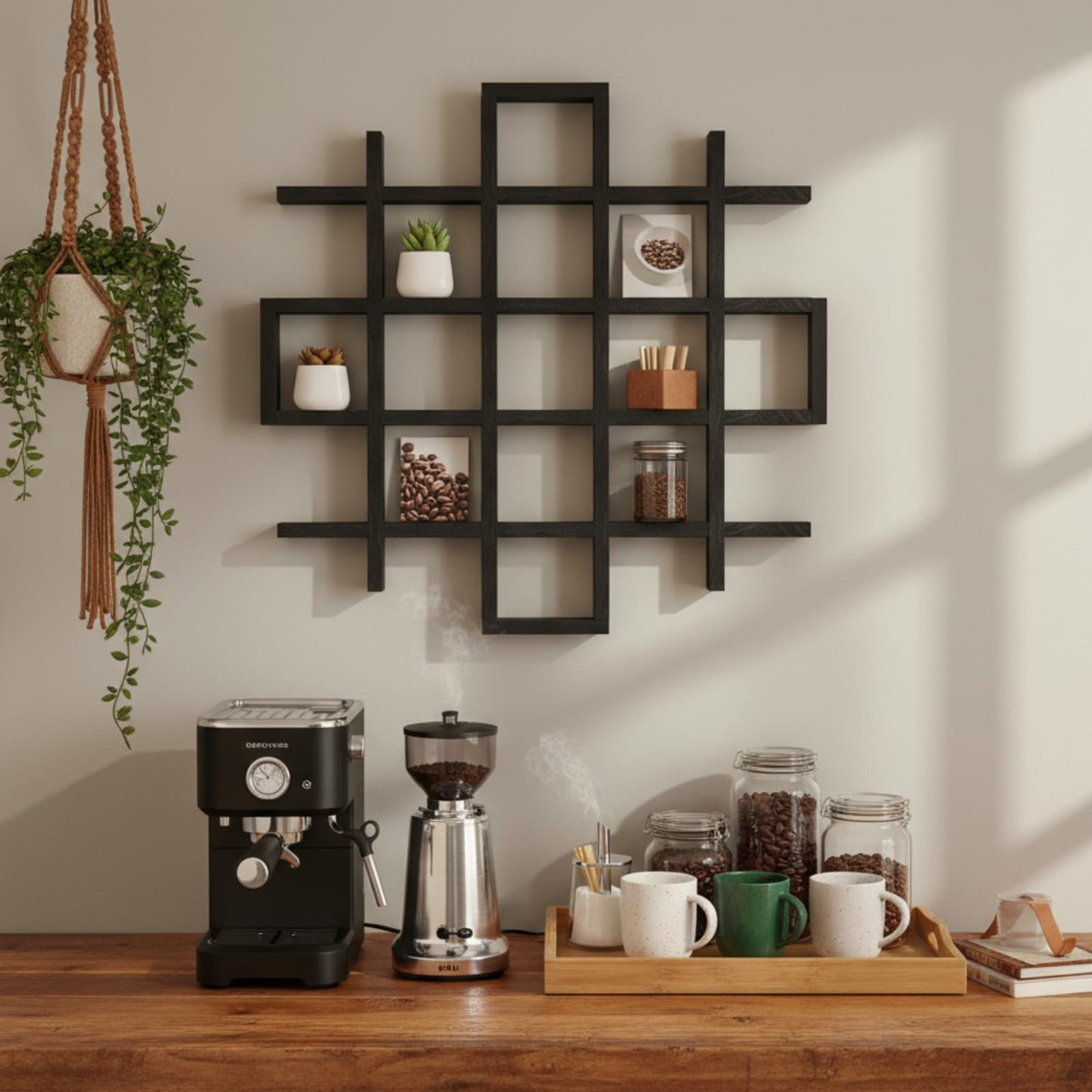 Suzile Oversize Coffee Mug Display Rack Wooden Display Shelves Rustic Wooden Floating Curio Shelf Travel Wall Mounted Coffee Mug Rack Holder Shadow Box Shelf(5.1x5.1x3in,Black)