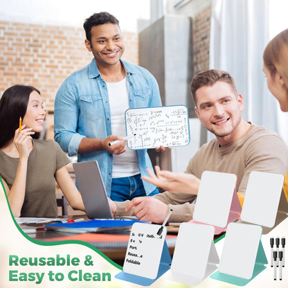 Dunzoom 10 Pcs Small Desktop Glass Whiteboard with Reversable Stand Clear Glass Mini Dry Erase Whiteboard Desktop Easel with 10 Markers for Home Office School, 8 x 6 Inch