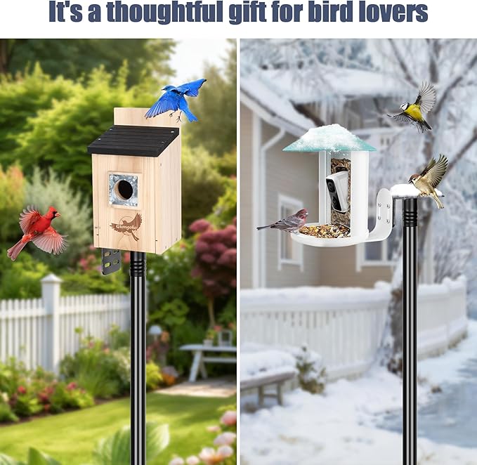 Gtongoko Smart Bird Feeder Pole 1-Inch Dia 79 Inch Bluebird House Pole for Outdoors Weather Station Heavy Duty Metal Mounting Kit Adjustable Bird Feeder Stand Black