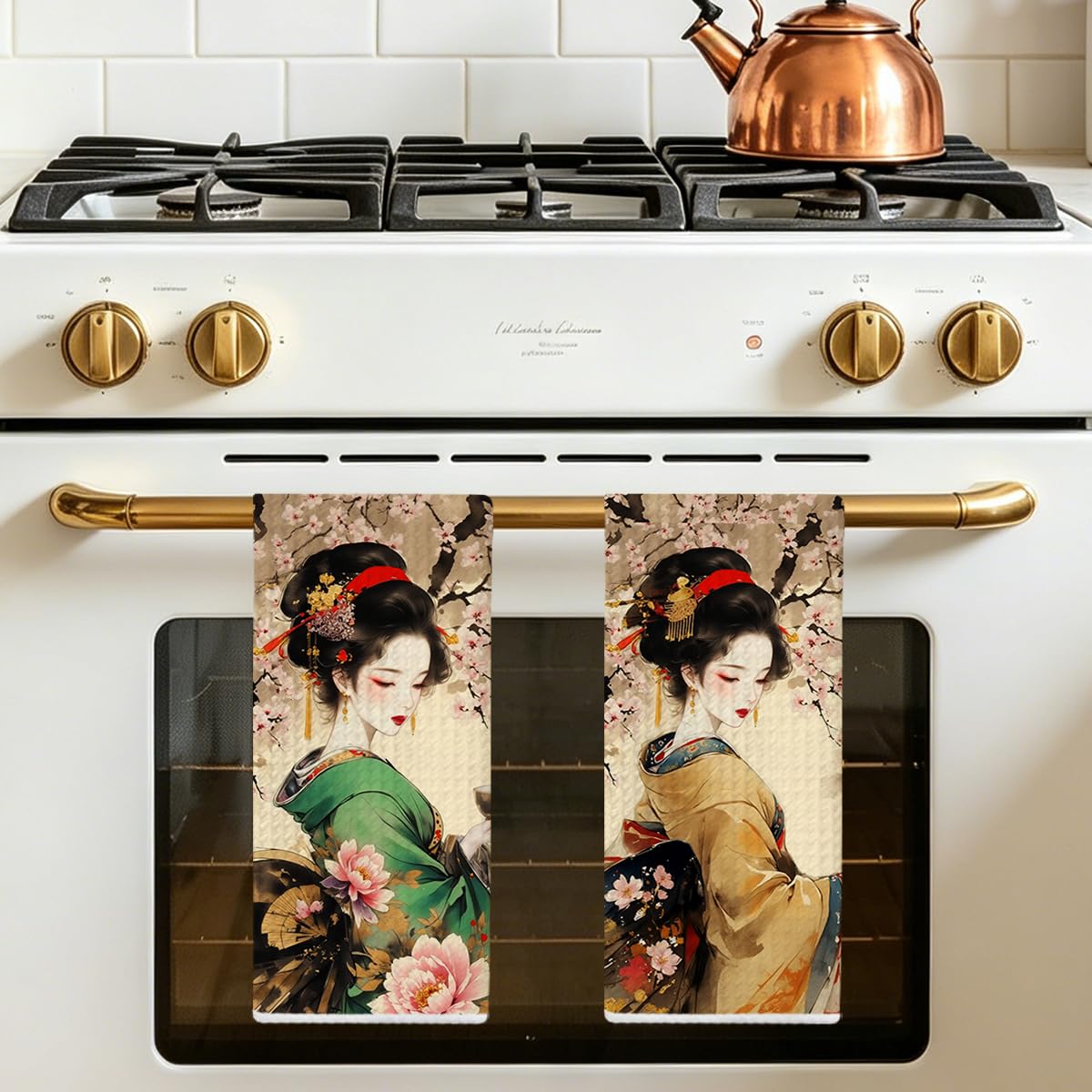 2 Pcs Japanese Style Women Kitchen Towels, Cherry Blossoms Soft Absorbent Hand Tea Towel, Microfiber Dish Cloths for Drying Dishes, Waffle Dish Towels for Kitchen Bathroom, Farmhouse Gifts for Women