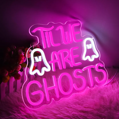 Til We are Ghosts Neon Sign for Wall Decor Gothic LED Neon Signs Pink Wedding Sign Wedding Decor for Bedroom Valentine's Day Birthday Halloween Bar Haunted Mansion Gifts for Lovers 13.7*10.1in(XD328)