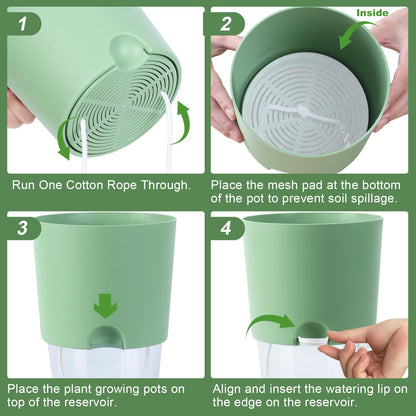 Oliz Plant Pots Indoor 4 Packs Self Watering Pots for Indoor Plants 7.4/6.3/6.3/4.9 inchs, African Violet Pots Planter with Visible Reservoir Self Watering Planter for Herb, House Plant Planting