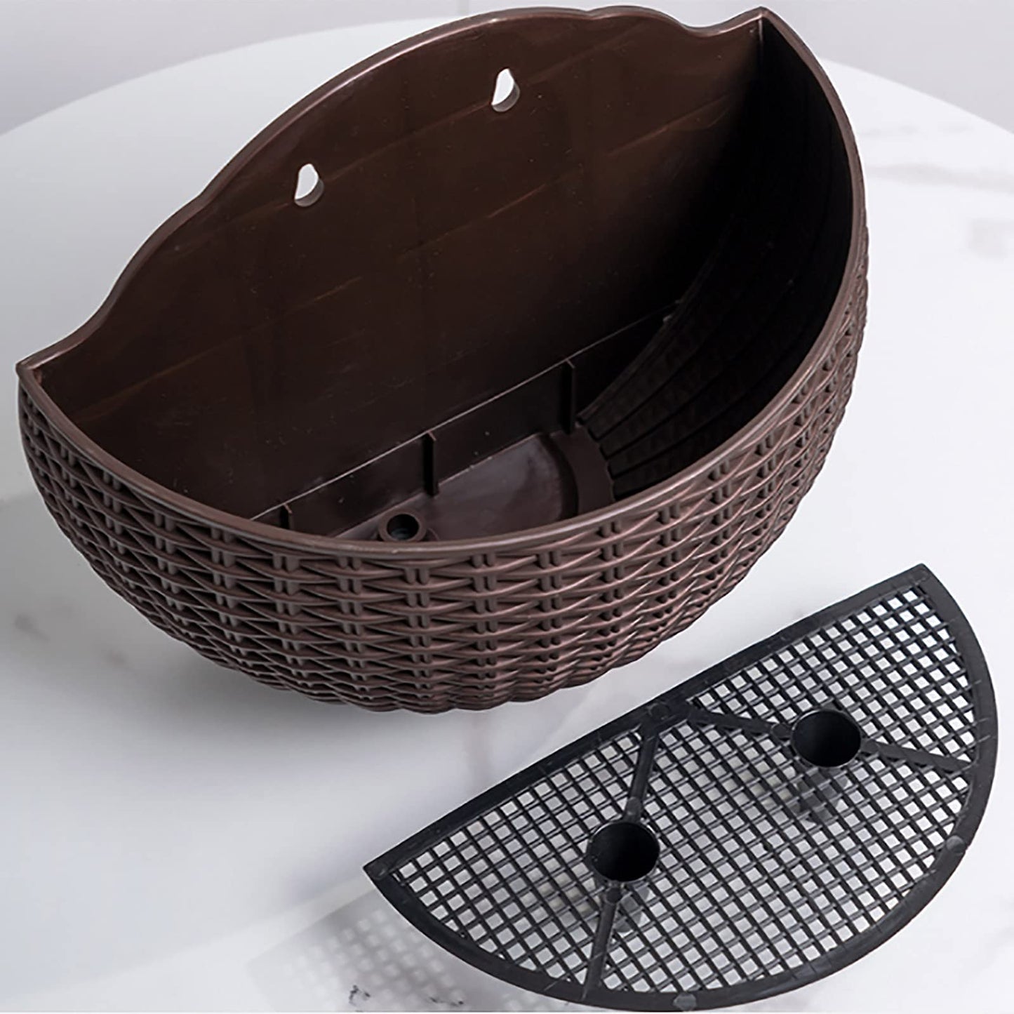 Hanging Planter Pot, Wall and Railing Hanging Planters with S Hooks, Half Round Imitation Rattan European Style Wall Flowerpot Rustic Decorative Flower Basket for Home Balcony(#21 * 16.5cm Brick red)