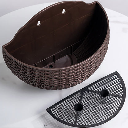 Hanging Planter Pot, Wall and Railing Hanging Planters with S Hooks, Half Round Imitation Rattan European Style Wall Flowerpot Rustic Decorative Flower Basket for Home Balcony(#26 * 20.5cm Wine red)