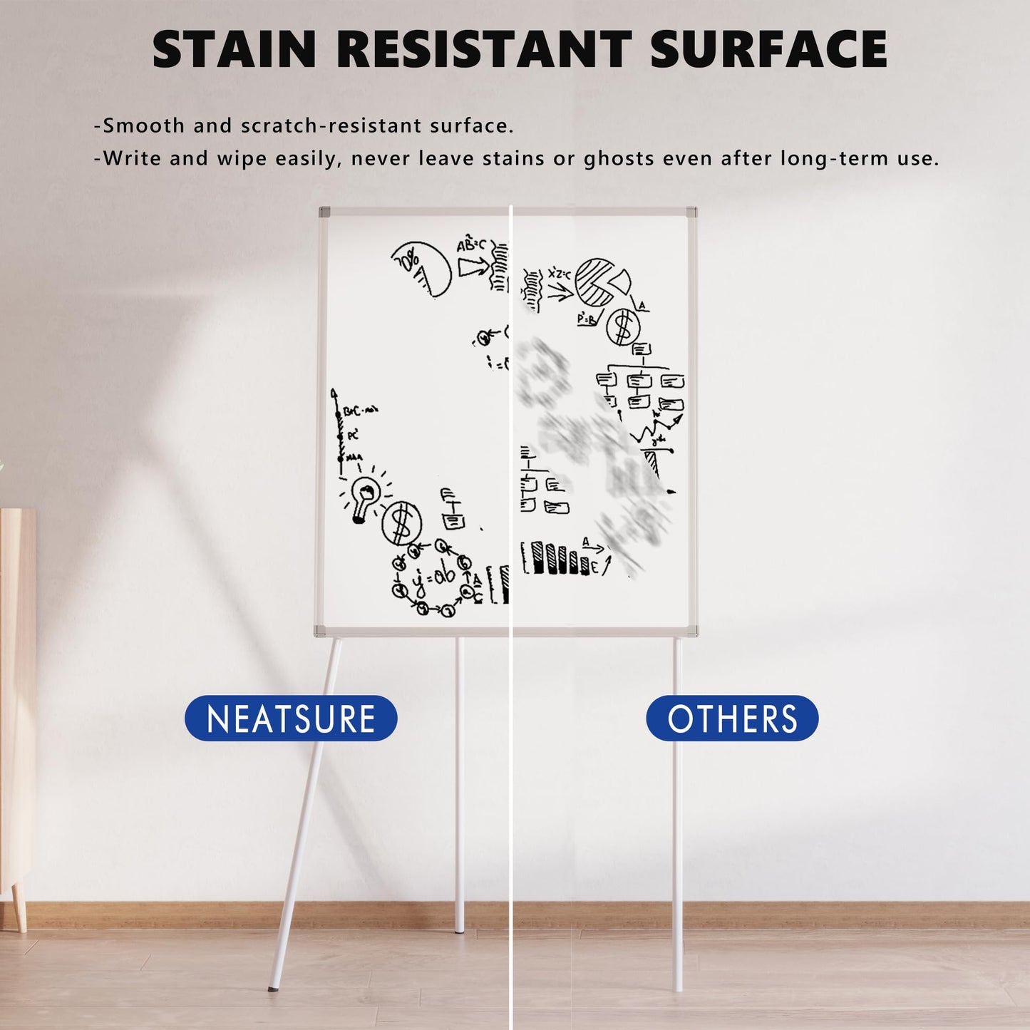 Large Whiteboard Easel with Stand, 36" x 24" Portable Standing Magnetic Dry Erase White Board, 3' x 2' Tripod Height Adjustable Flip Chart Easel for Home Office Classroom School, Silver