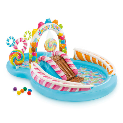 INTEX Candy Zone Inflatable Kiddie Pool: Inflatable Kids Pool with Water Sprayer and Slide – Splash Pad – 116" x 75" x 51" – Ages 3+