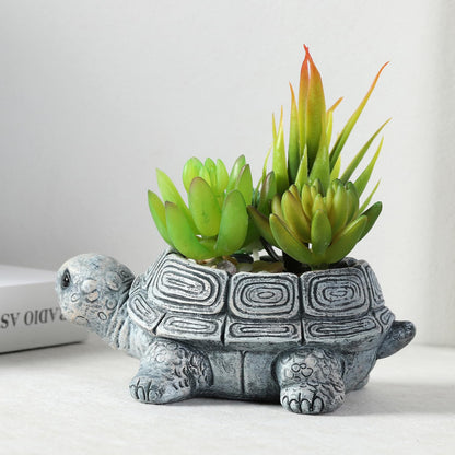 Turtle Planter Sea Turtle Succulent Pots with Drainage Hole, Resin Plant Pots for Succulents Home Office Desktop Decorations,Small Flower Pots for Outdoor Garden Decor,Turtle Gifts for Women (Gray B)