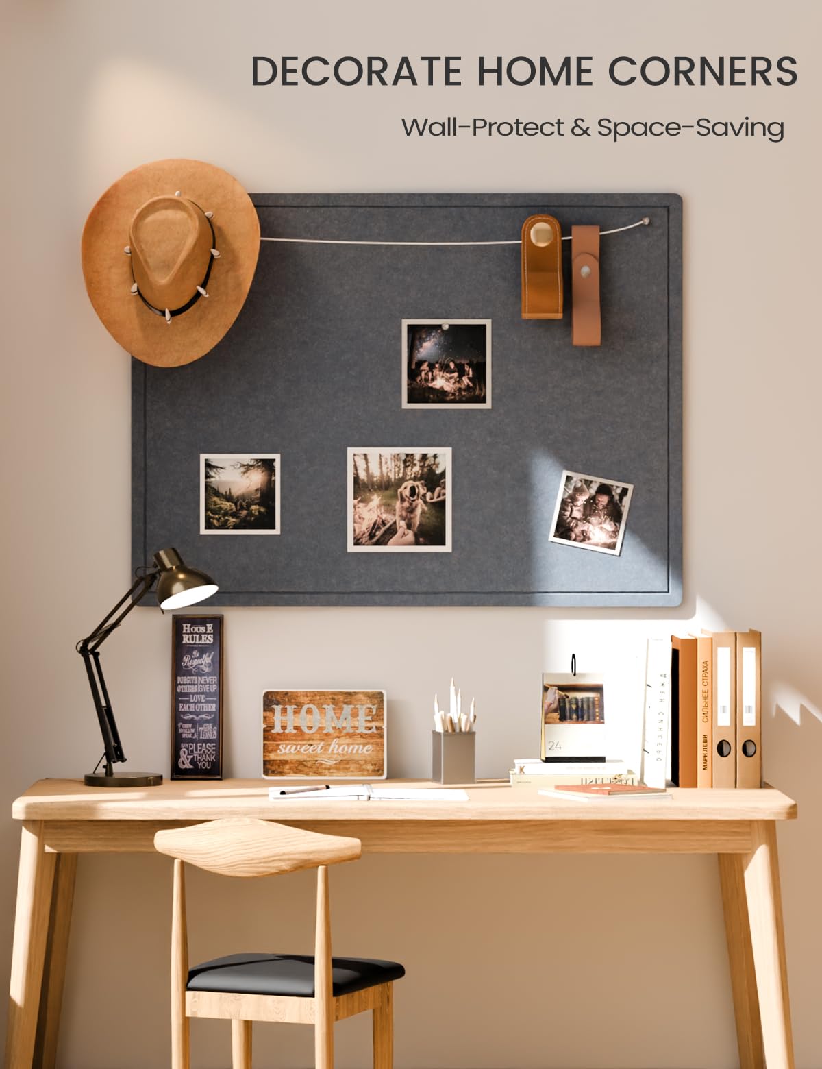 Fluxynara Large Bulletin Board, 47.2" x 35.4" Cork Board Alternative with 24 Safe Removable Adhesive Tabs, Foldable Felt Pin Board for Home Office, Classroom, Bedroom,Entryway for Walls—Navy Blue