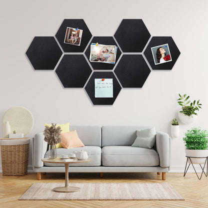 8 Packs White Hexagon Felt Pin Board, 12" Bulletin Board with 30 Push Pins, Felt Board for Home Kitchen Office Decor, Self-Adhesive Corkboard Tiles for Walls School Message Photos Memos