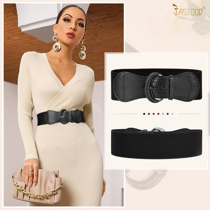 JASGOOD Women Stretchy Wide Waist Belt for Dress Ladies Vintage Elastic Belt