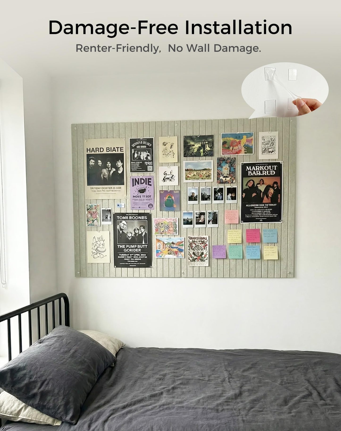 Aothia 12-Pack Felt Bulletin Board Tiles 48"x36", Modular Pin Board for Smooth Walls, Cork Board Alternative for Notes & Photos, 0.35" Thick, 70 Adhesive Tabs & 40 Pins, Sage Green