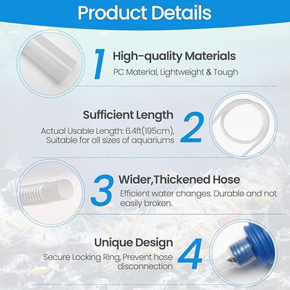 Gravel Vacuum for Aquarium Siphon, 6.4ft Fish Tank Siphon - Thick, Wide Tubing, Quick & Easy Waste Removal or Water Changes, Fish Tank Cleaner, Blue