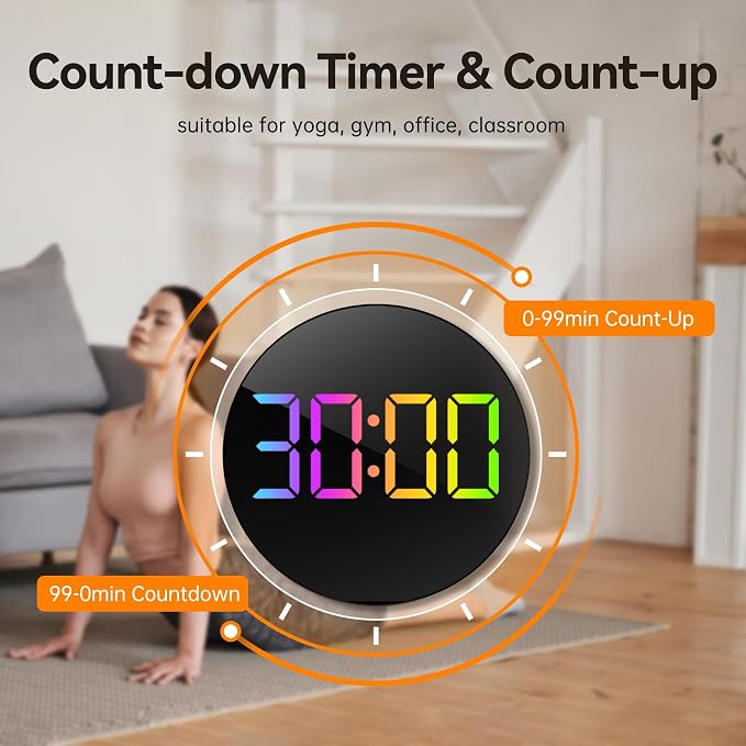 JALL 10" Large Digital Wall Clock with Remote, RGB Color, Big LED Display, Alarm Countdown Timer, DST, Temperature, Decor for Bedroom Living Room Gym Gaming Room, Easy to Read Clock for Seniors