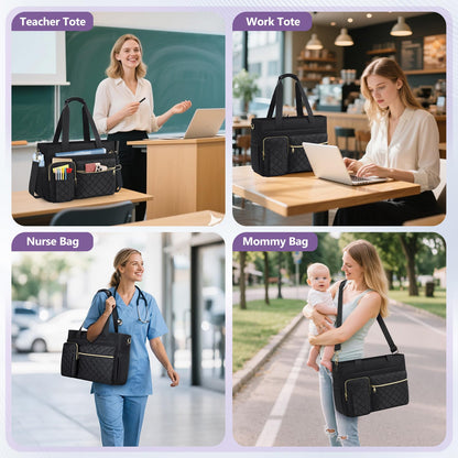 SDYSM Teacher Tote Bag 15.6 inch Laptop Bag Work Bags for Women Nurse Tote Professional Computer Messenger Shoulder Bags Laptop Briefcase for Office, College, Nursing, Black
